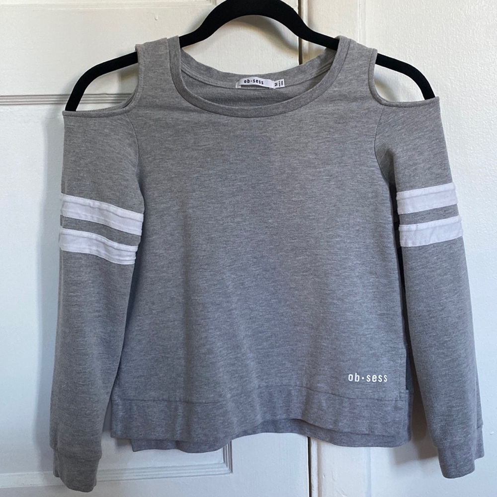obsess Grey Shoulderless Kids Long Sleeve